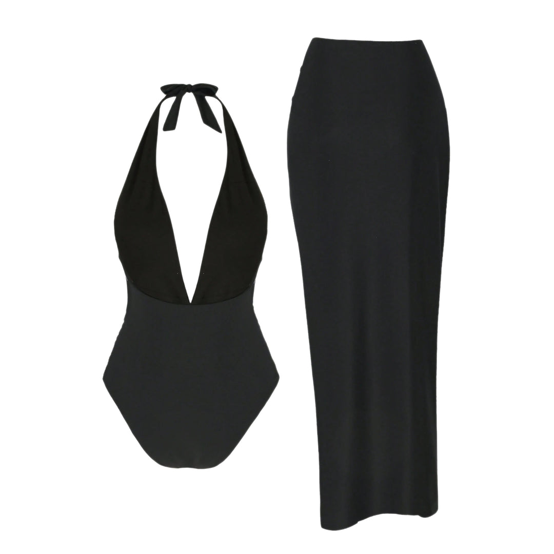 Damen Elegantes Maxi-Strandkleid mit tiefem V-Ausschnitt und dekorativen Stern-Applikationen EB