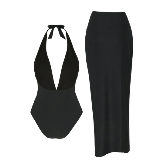 Damen Elegantes Maxi-Strandkleid mit tiefem V-Ausschnitt und dekorativen Stern-Applikationen EB