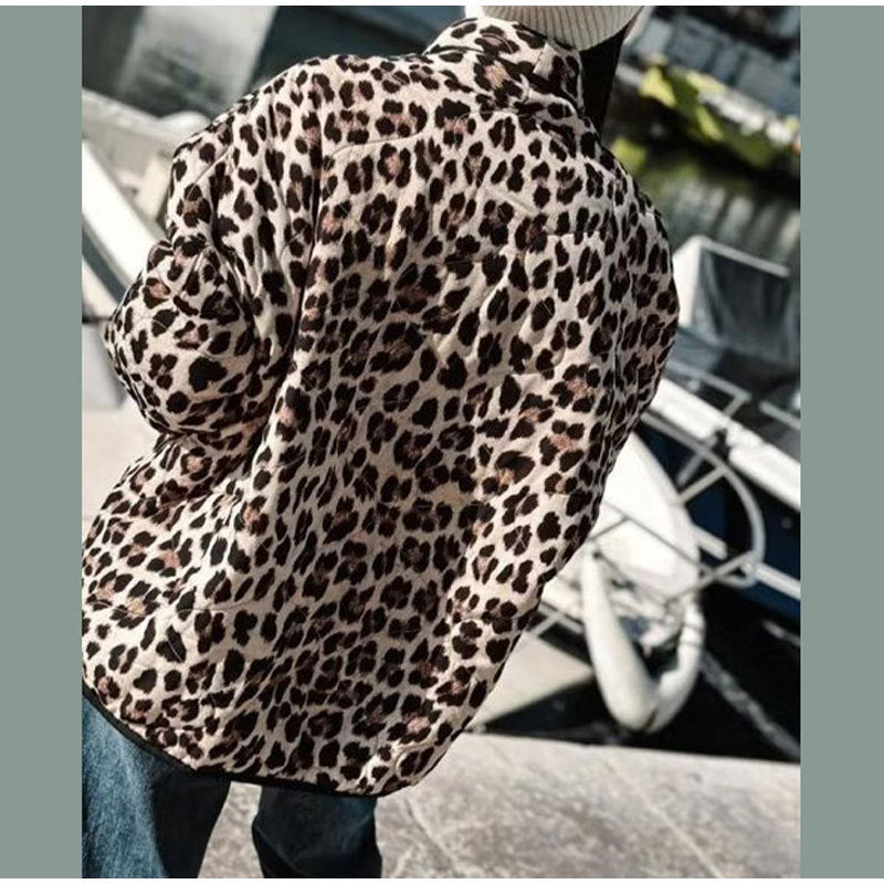 Damen Modische Leopard-Jacke mit eleganten Paspeldetails EB