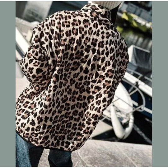 Damen Modische Leopard-Jacke mit eleganten Paspeldetails EB