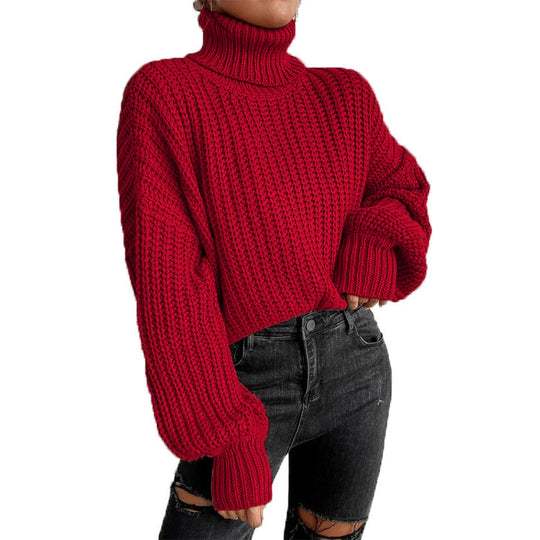 Damen Strickpullover mit hohem Kragen und komfortablem Schnitt EB