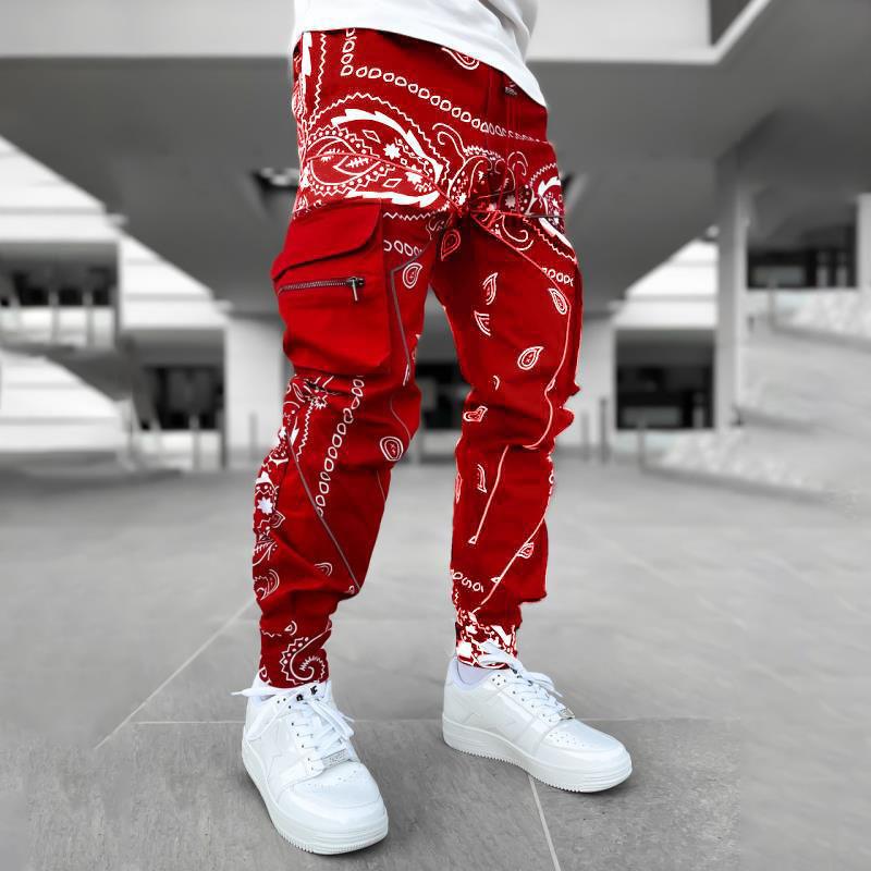 Herren nan Bandana-Cargo-Jogginghose mit Kordelzug und elastischen Bündchen EB