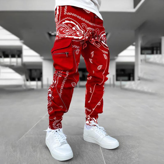 Herren nan Bandana-Cargo-Jogginghose mit Kordelzug und elastischen Bündchen EB