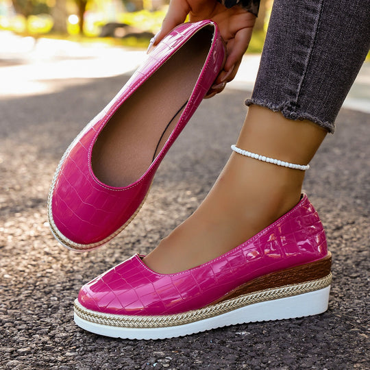 Damen Plattform-Ballerinas mit modischem Krokopattern und elastischer Einlage EB