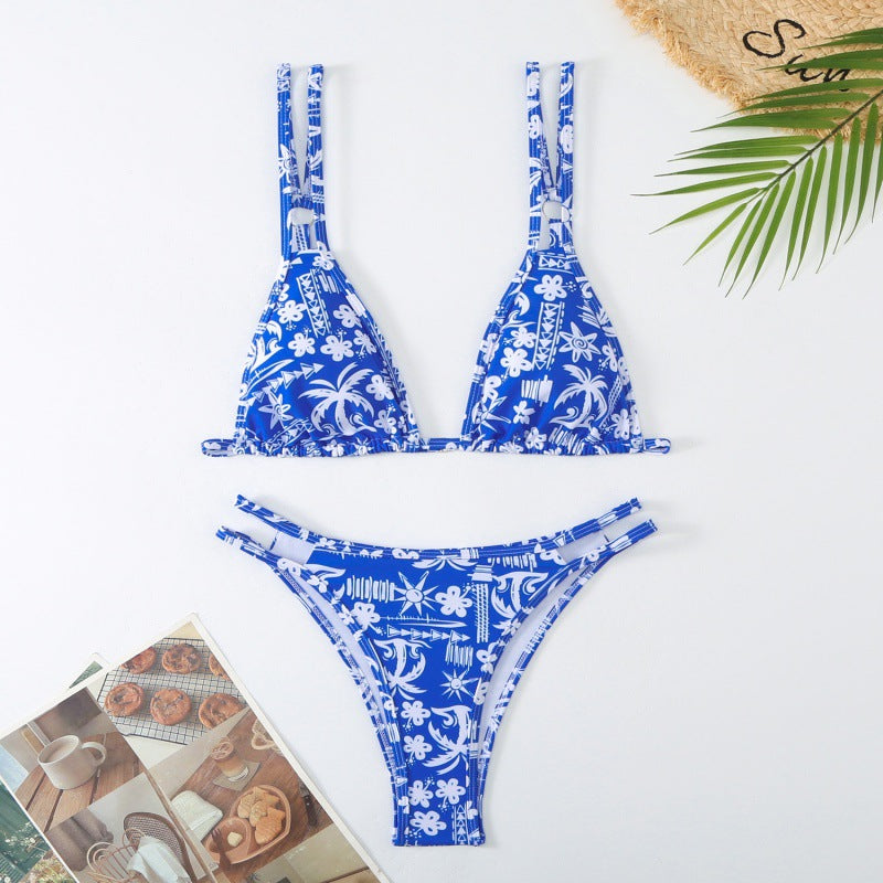 Damen Triangel-Bikini mit verspieltem Blumenmuster und raffinierten Schnürdetails EB