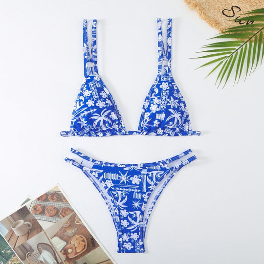 Damen Triangel-Bikini mit verspieltem Blumenmuster und raffinierten Schnürdetails EB
