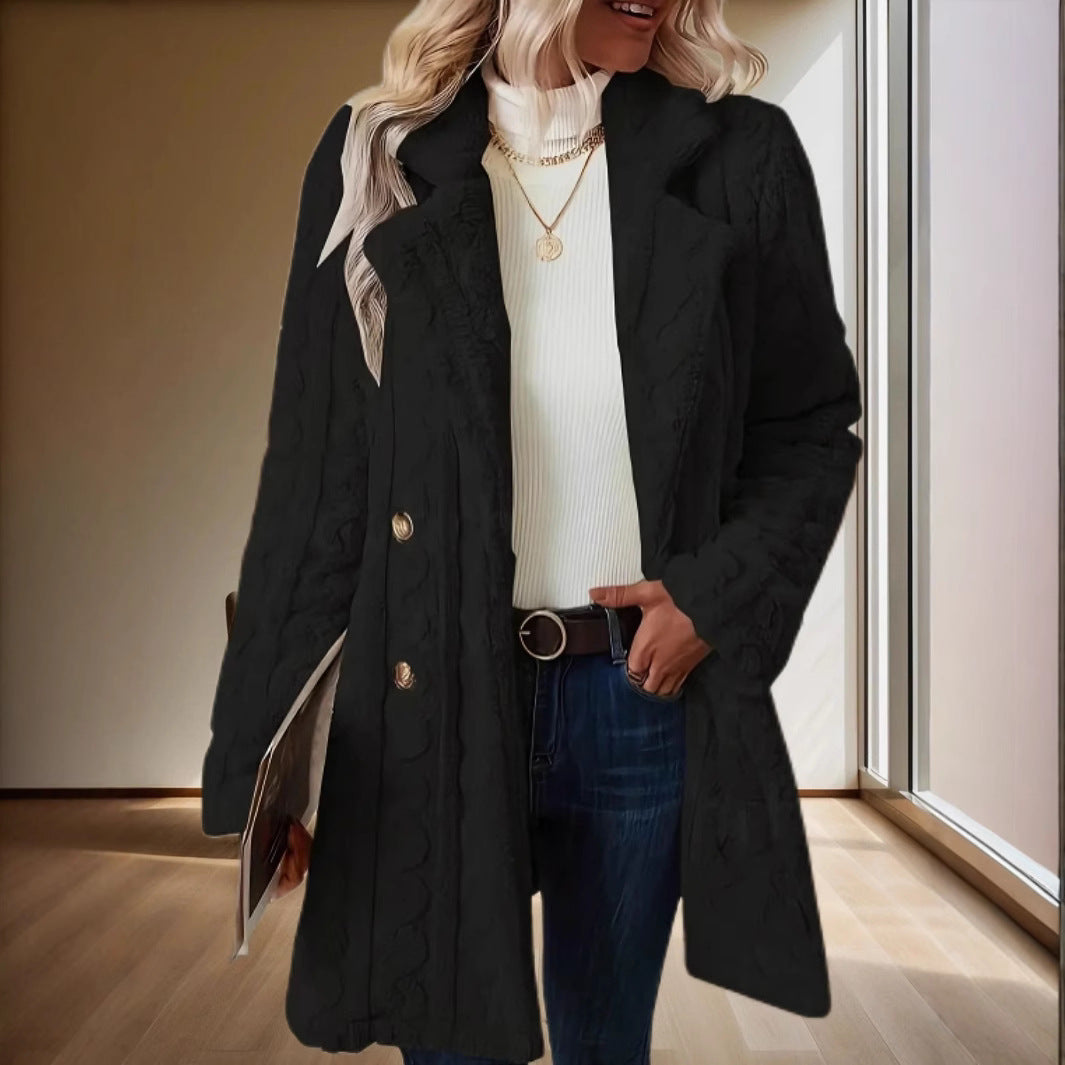 Damen Modischer Grober Strickmantel mit doppelt geknöpften Details EB