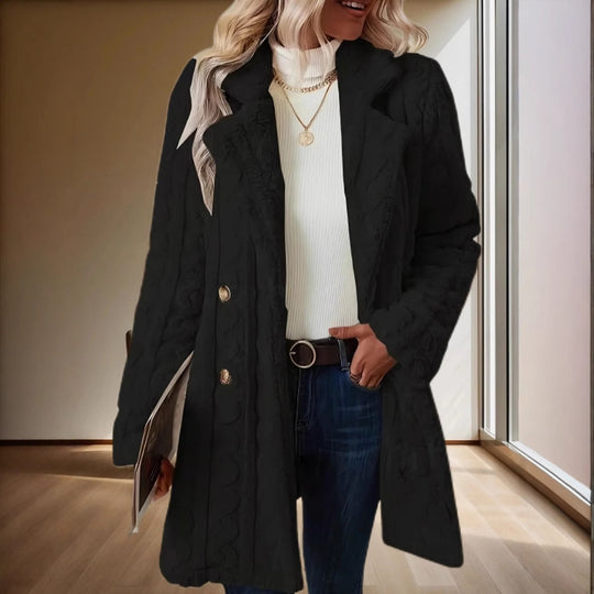 Damen Modischer Grober Strickmantel mit doppelt geknöpften Details EB