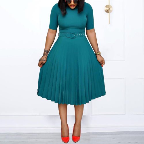 Damen Plissiertes Kleid mit Taillengürtel und eleganter Silhouette EB
