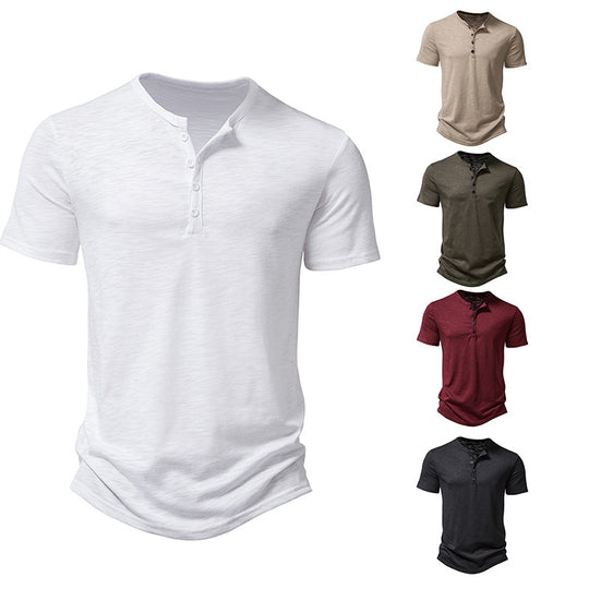 Herren Kurzarm-Henley-Shirt mit klassischem Knopfdesign EB