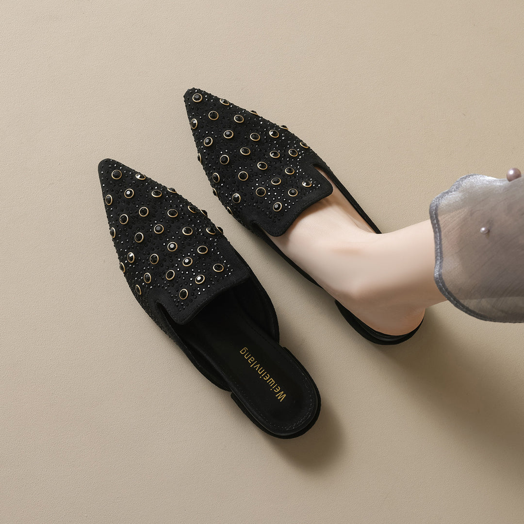 Damen modische Mules mit funkelnden Verzierungen EB