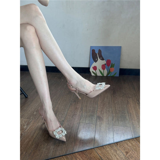 Damen elegante Slingback-Pumps mit funkelndem Strass und modischen Verzierungen EB