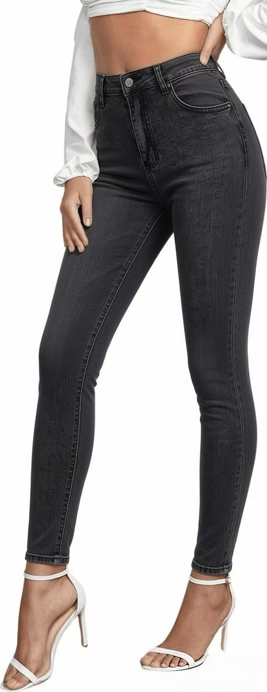 Damen nan hochgeschnittene Skinny-Jeans mit figurformendem Stretch und knöchellanger Passform EB