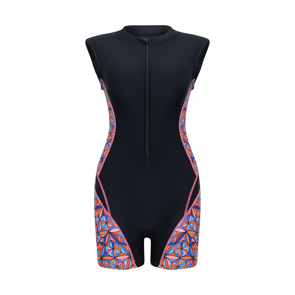 Damen Sportlicher Langarm-Schwimmanzug mit modernen grafischen Akzenten EB