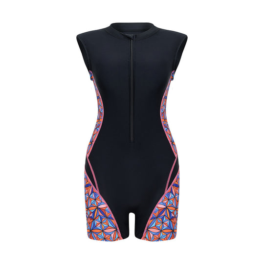 Damen Sportlicher Langarm-Schwimmanzug mit modernen grafischen Akzenten EB