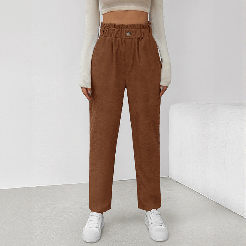 Damen stylische Hose mit hohem Taillenbund und bindbarem Gürtel EB