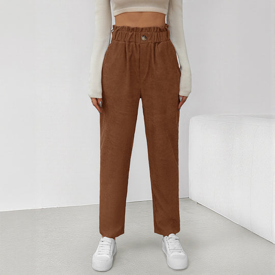 Damen stylische Hose mit hohem Taillenbund und bindbarem Gürtel EB