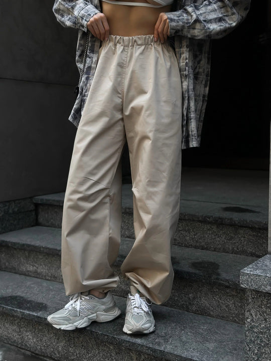 Damen Weite High‑Waist Loungehose aus leichtem Twill mit elastischem Gummibund EB