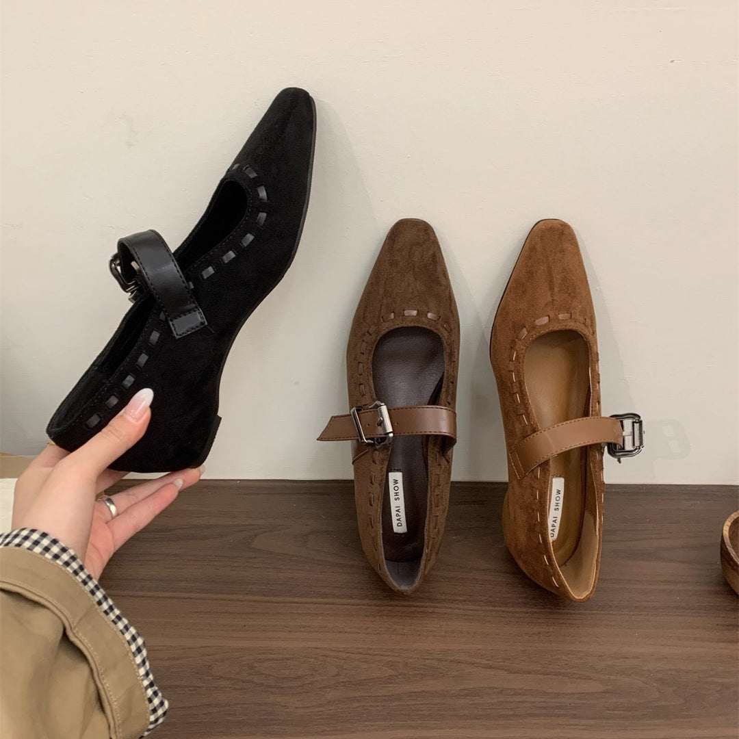 Damen elegante Mary Janes mit modischer Schnalle und hochwertiger Wildlederoberfläche EB