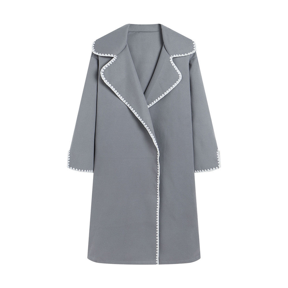Damen eleganter Mantel mit stilvollem Umschlagkragen und kontrastierenden Ziernähten EB