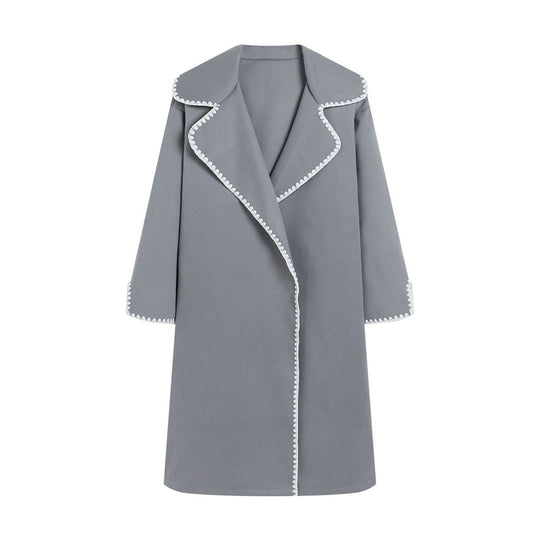 Damen eleganter Mantel mit stilvollem Umschlagkragen und kontrastierenden Ziernähten EB