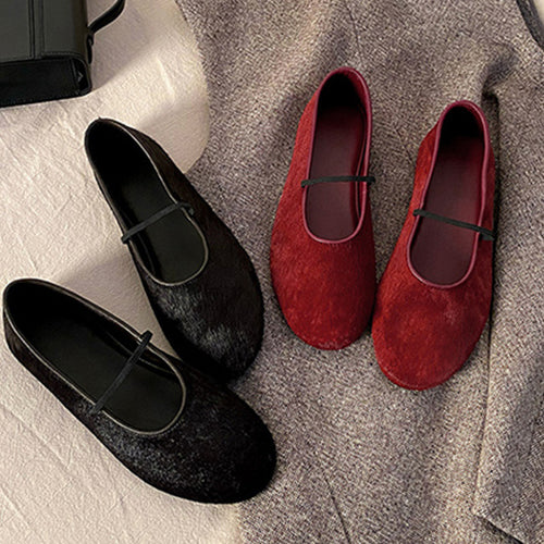 Damen Ballerinas aus samtigem Obermaterial mit elastischem Riemen EB
