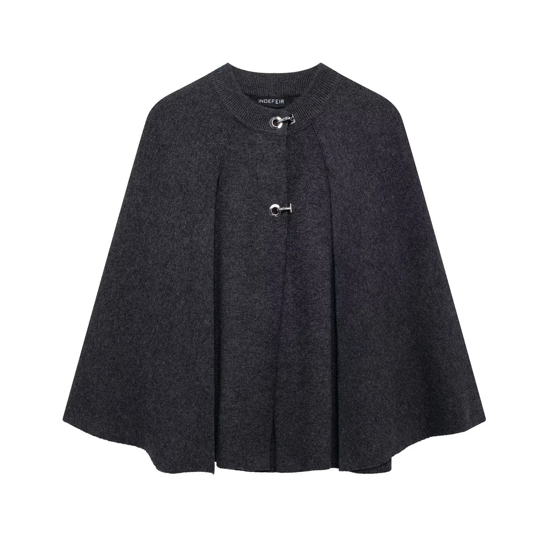 Damen modische Umhangjacke mit elegantem Stehkragen und dekorativen Knopfdetails EB