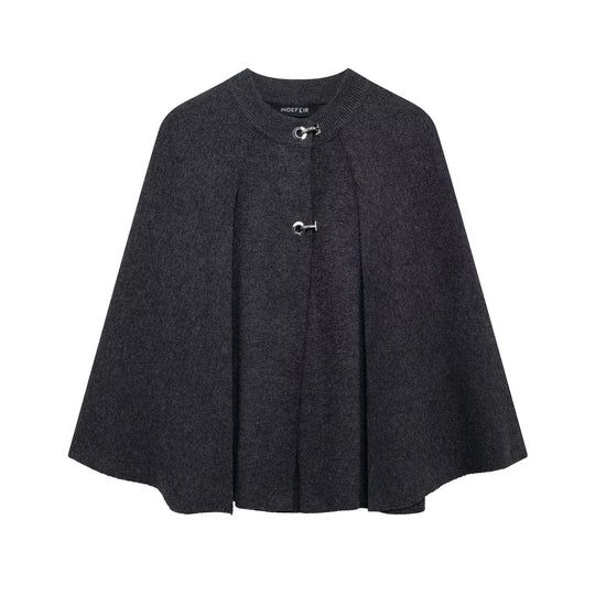 Damen modische Umhangjacke mit elegantem Stehkragen und dekorativen Knopfdetails EB