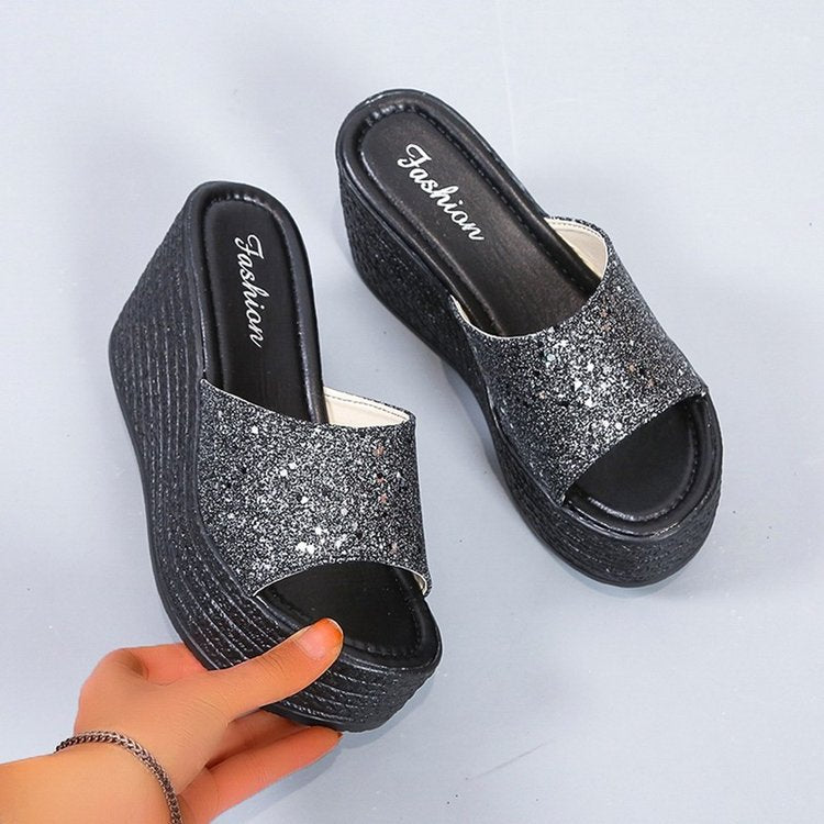 Damen Wedge-Pantoletten mit funkelndem Glamour-Design EB