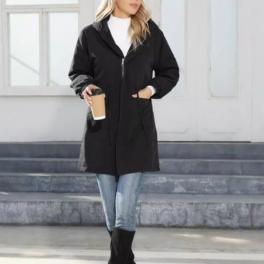 Damen Modische Übergangsjacke mit Kapuze und elastischen Bündchen EB