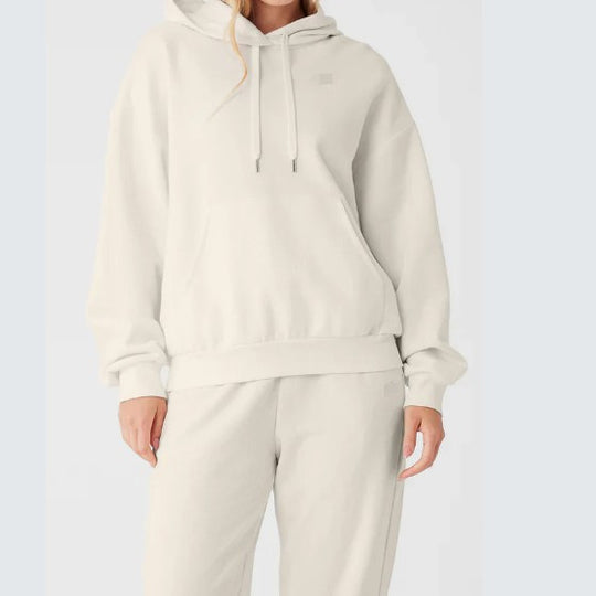 Damen Sportliches Fleece-Loungewear-Set mit Kapuze und elastischen Bündchen EB