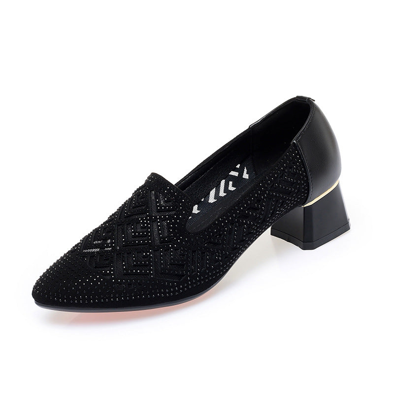 Damen Elegante Slipper mit modischem Perlenmuster und komfortablem Blockabsatz EB