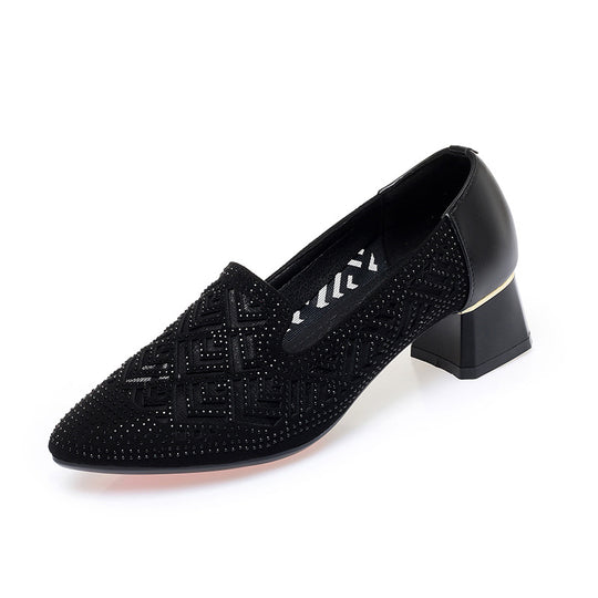 Damen Elegante Slipper mit modischem Perlenmuster und komfortablem Blockabsatz EB