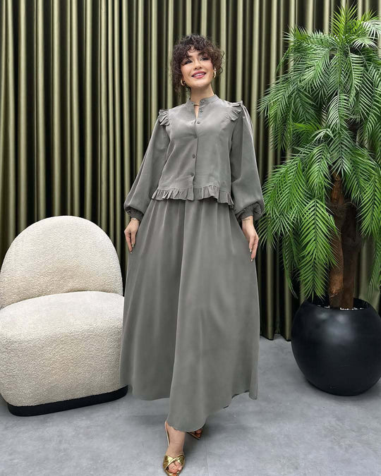 Damen Elegantes langes Kleid mit Rüschendetail EB