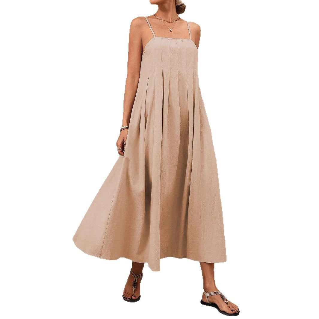 Damen Langärmliges Maxikleid mit Faltenwurf und Spaghettiträgern EB