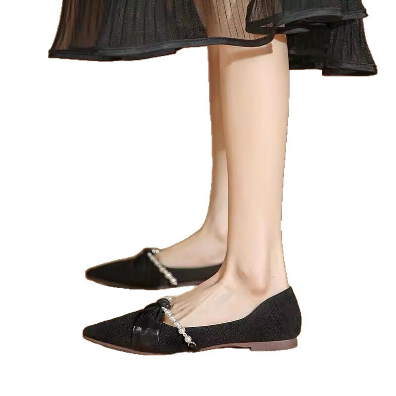Damen Ballerinas mit zartem Schleifen- und Perlenschmuck EB