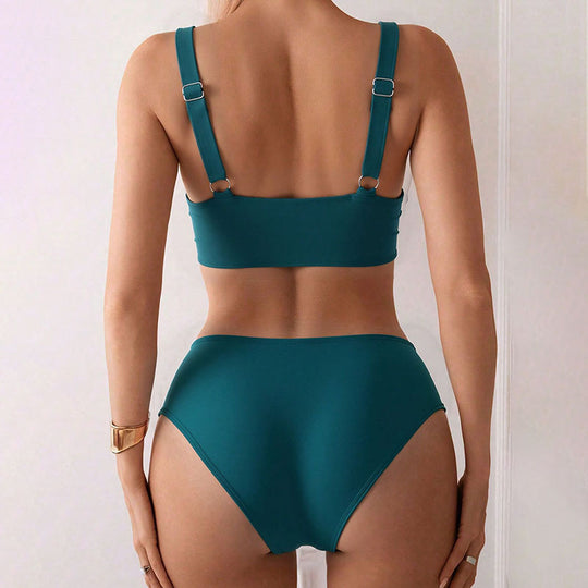 Damen Hoch tailliertes Bikini-Set mit elegantem Wickeloberteil EB