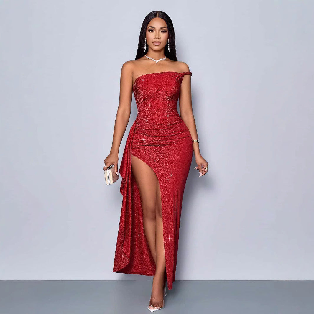 Damen Glamouröses Cocktailkleid mit schimmernden Details und seitlichem Schlitz EB