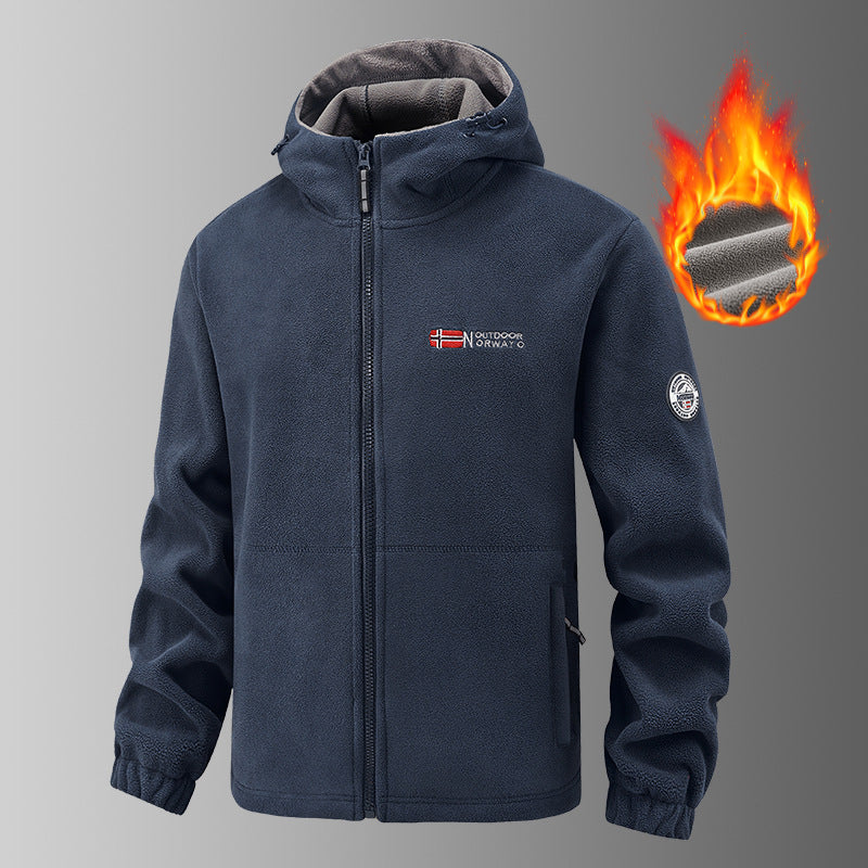 Herren wärmende Fleece-Kapuzenjacke mit Thermofutter, Reißverschlusstaschen und elastischen Bündchen EB