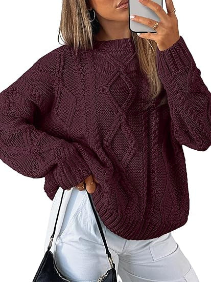 Damen Oversize-Zopfmuster-Pullover aus grobem Strick EB