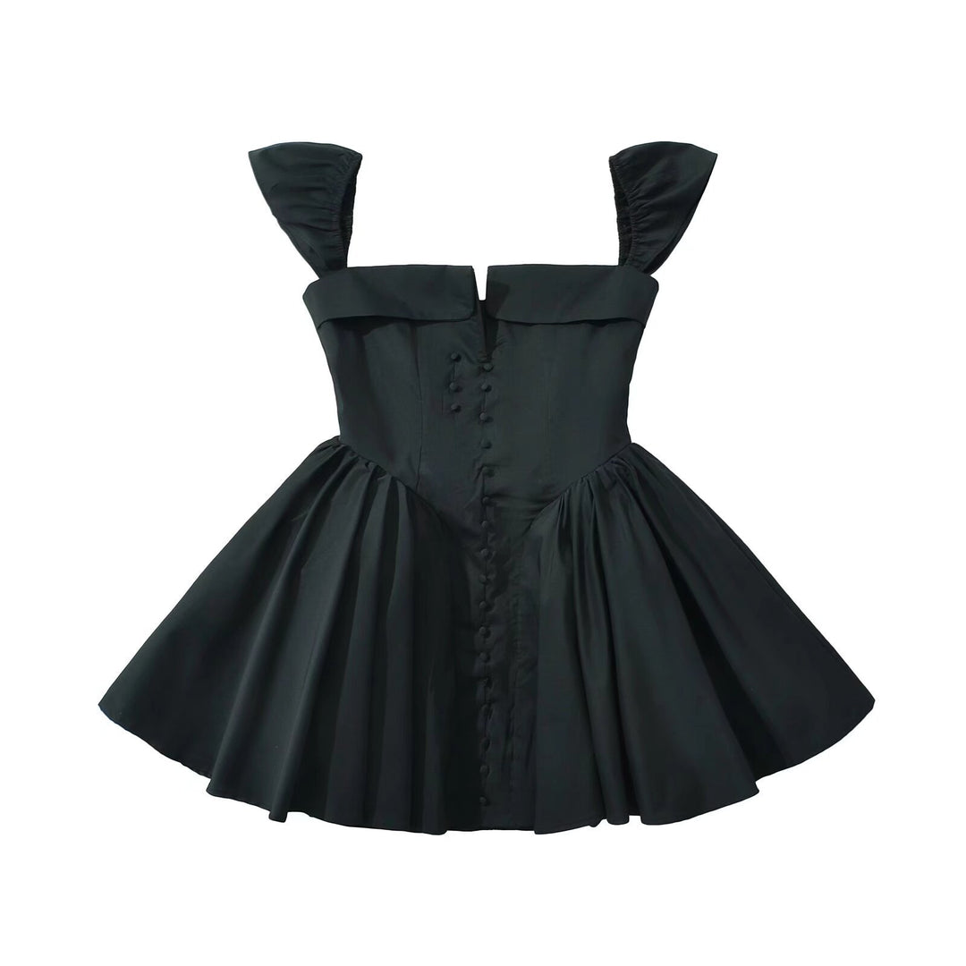 Damen Puffärmel Kleid mit taillierter Silhouette und elegantem Rüschensaum EB