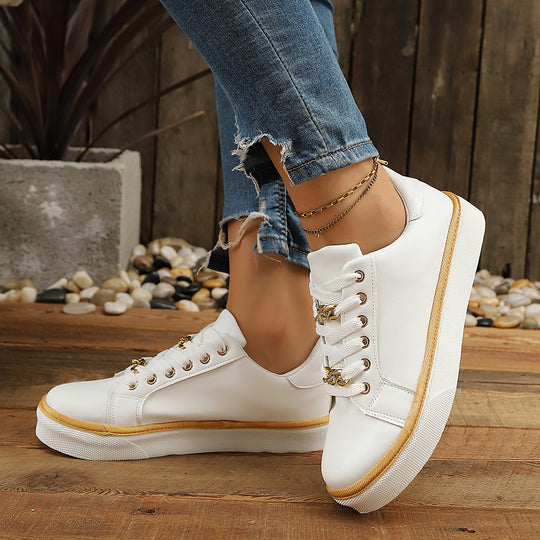 Damen Komfortable Sneaker mit hohem Sohlenrand und goldenen Akzenten EB