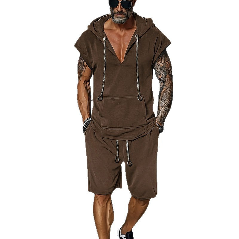 Herren lässiges Freizeit-Set mit stylischem Kapuzen-T-Shirt und Shorts EB