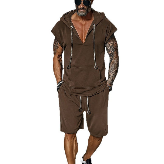 Herren lässiges Freizeit-Set mit stylischem Kapuzen-T-Shirt und Shorts EB