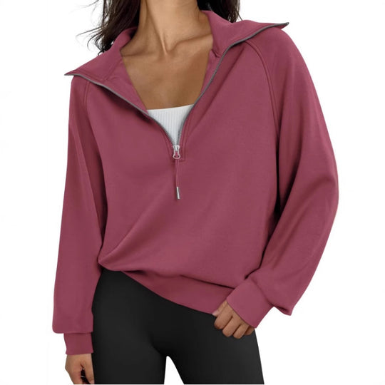 Damen lässiger Sweatpullover mit hohem Kragen und Reißverschluss EB