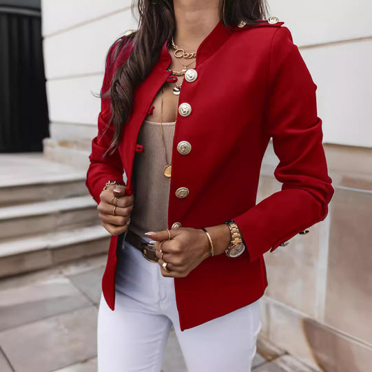 Damen nan militärischer Blazer mit Stehkragen und dekorativen Goldknöpfen EB