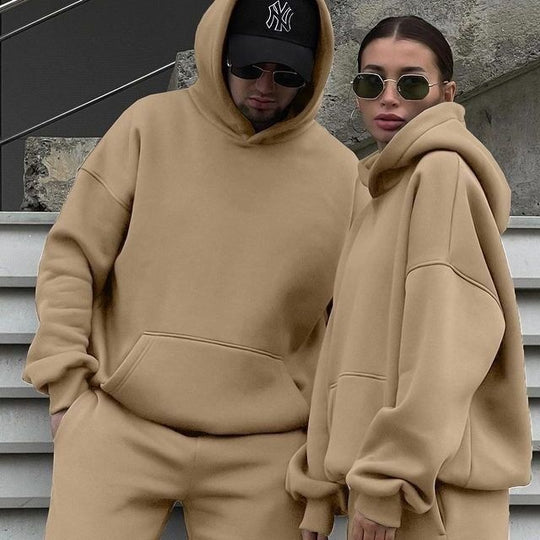 Unisex Oversize-Kapuzenpullover mit Kängurutasche und weiter Jogginghose aus French Terry EB