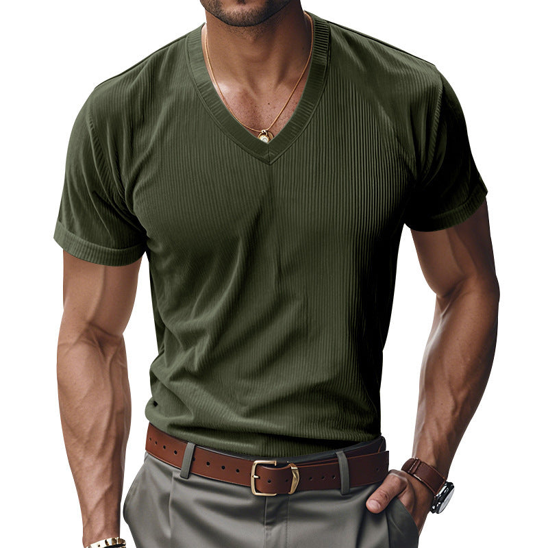 Herren modernes V-Ausschnitt T-Shirt aus strukturiertem Material EB