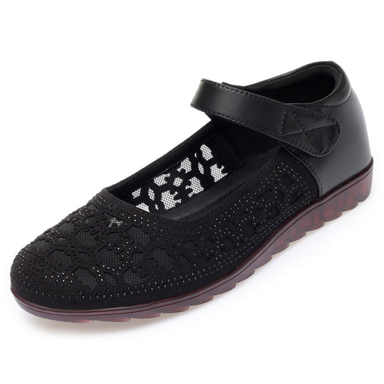 Damen Ballerinas mit modischem Lochmuster und komfortablem Klettverschluss EB