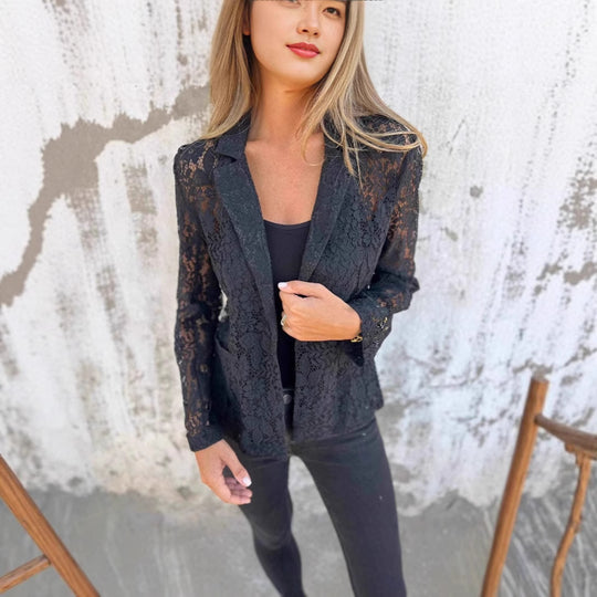 Damen Spitzenblazer mit eleganter Passform und zartem Durchbruchdesign EB